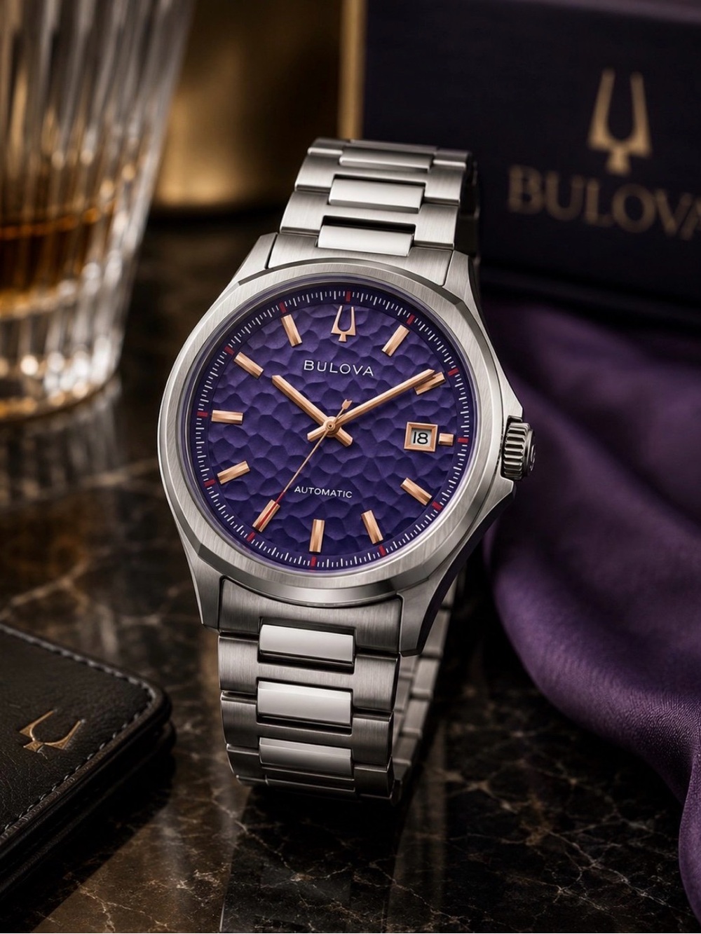 Bulova Tony Bennett NYC Purple Dial Automatic Men's Watch 96B484 Sapphire